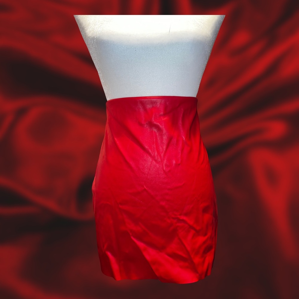 Red faux leather mini skirt